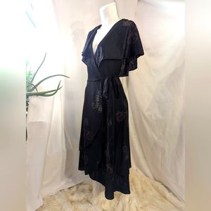 Vintage Black Floral Summer Goth Wrap Cape Dress